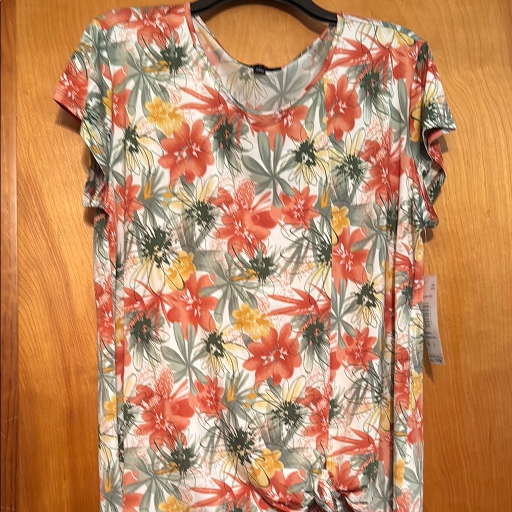 White and Pink Relaxed Tie Front Short Sleeve Tee